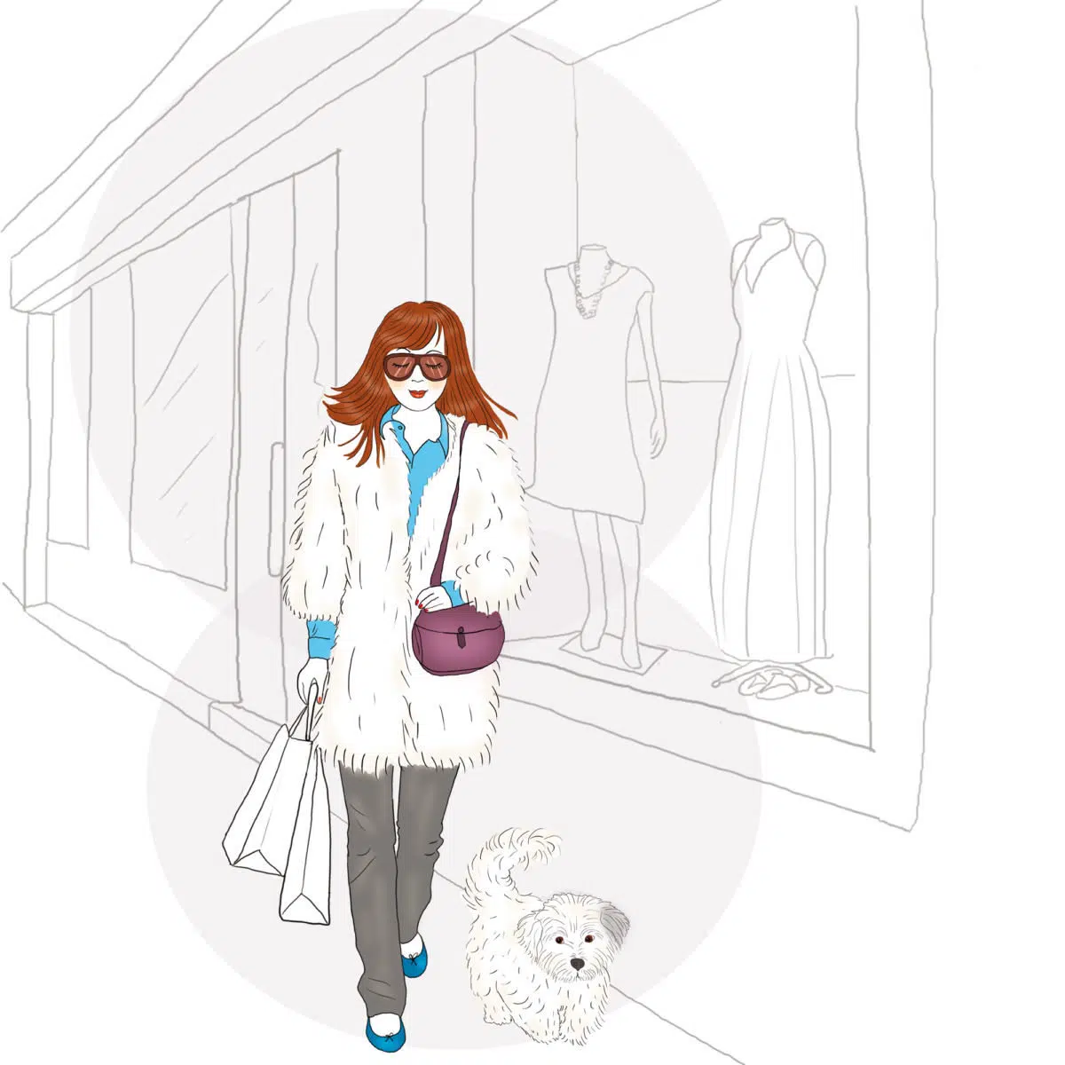 Illustration pour shopping en ligne, vente vêtements, dessin, Petula