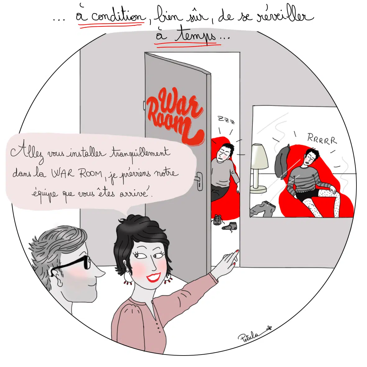 Petula Rocher illustratrice freelance Genève Vaud Suisse illustration histoire bd comics agence Lyon communication Hula Hoop charrette réveil difficile