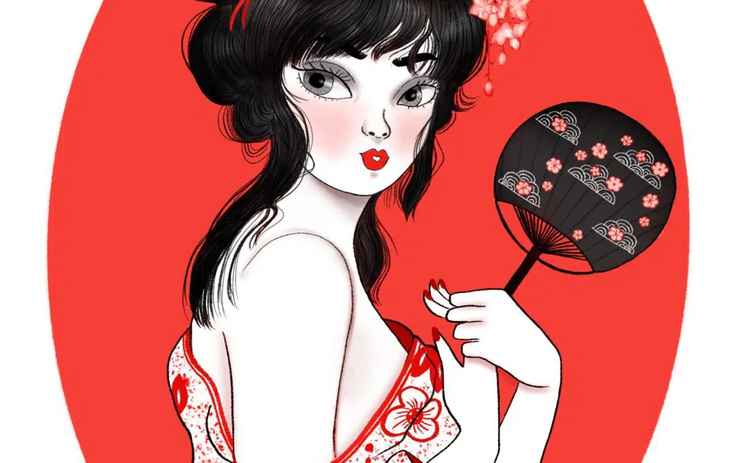 Petula Rocher illustrations illustratrice Geneve Vaud Suisse draw this in your style japon Japan geisha tradition rouge eventual peignoir obi kimono