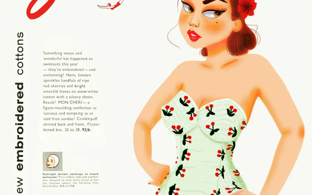 Jantzen vintage pin up PETULA ROCHER illustratrice illustration pinup girl vintage clothing